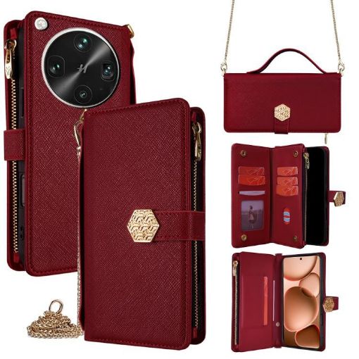 OPPO Find X8 Ultra 5G Red Leather Crossbody Handle Phone Case - 1