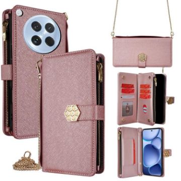 OPPO Find X8s 5G Rose Gold Crossbody Leather Phone Case - 1