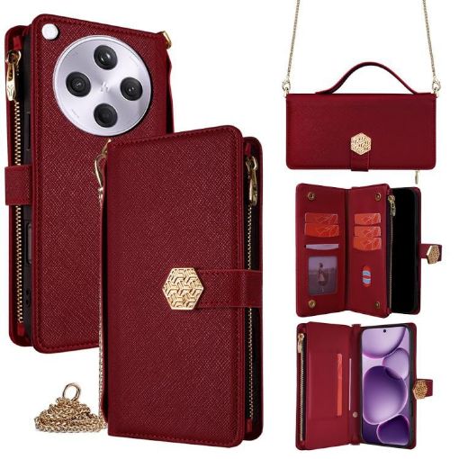 OPPO Find X8s+ 5G Red Leather Crossbody Handle Phone Case - 1