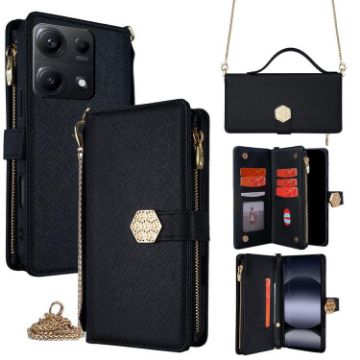 Redmi Note 14S 4G Black Leather Crossbody Phone Case - 1