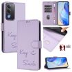 OPPO A5 5G Light Purple RFID Leather Phone Case - Global Smile Embossing - 1
