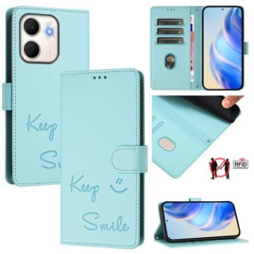 OPPO A5x 5G/4G Global Smile Embossing RFID Leather Case Mint Green - 1