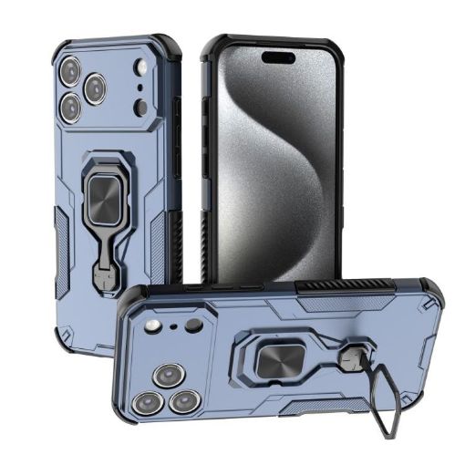 iPhone 17 Pro Max Blue Metal Kickstand TPU Hybrid PC Case - 1
