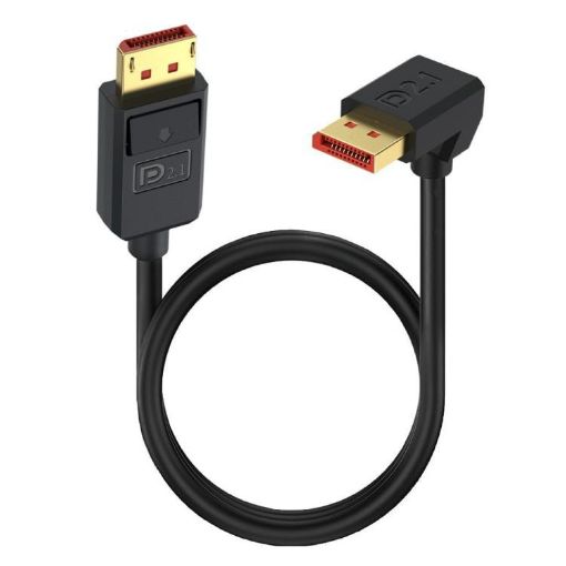 16K DisplayPort Extension Cable 1.8m, DP2.1 Upper Elbow 52Gbps 30Hz (Black) - 1