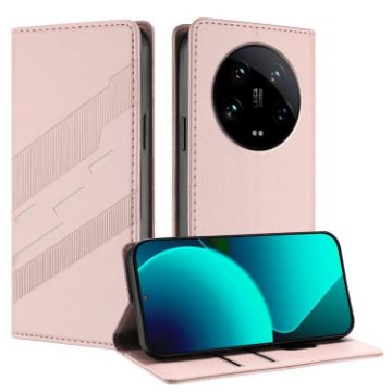 Xiaomi 14 Ultra 5G Pink Retro Leather Wallet Phone Case - Global Version - 1