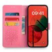 Redmi A5 4G Pink Leather Phone Case - Tree & Deer Embossed Design - 3