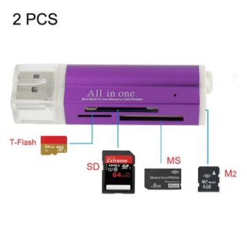 2 PCS USB 2.0 Multi Memory Card Reader for Micro SD SDHC TF M2 MMC MS (Purple) - 1