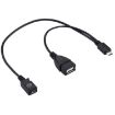 USB 2.0 Micro-B Male to Female Y Splitter OTG Cable, 19/30cm, Black - 1