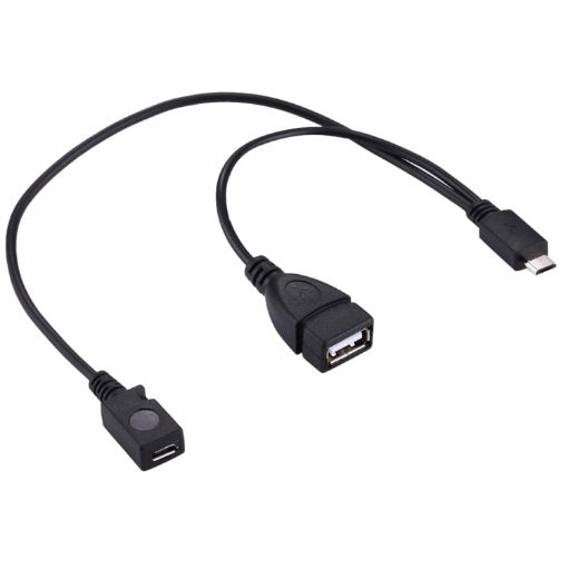 USB 2.0 Micro-B Male to Female Y Splitter OTG Cable, 19/30cm, Black - 1