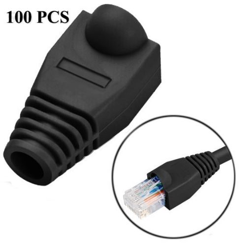 RJ45 Network Cable Boots Cap Cover, Black, 100 pcs Packaging - 1