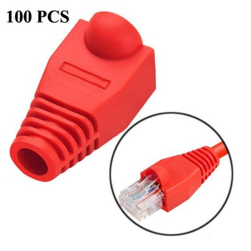 RJ45 Network Cable Boots Cap Cover, Red - 100 Pcs Pack - 1