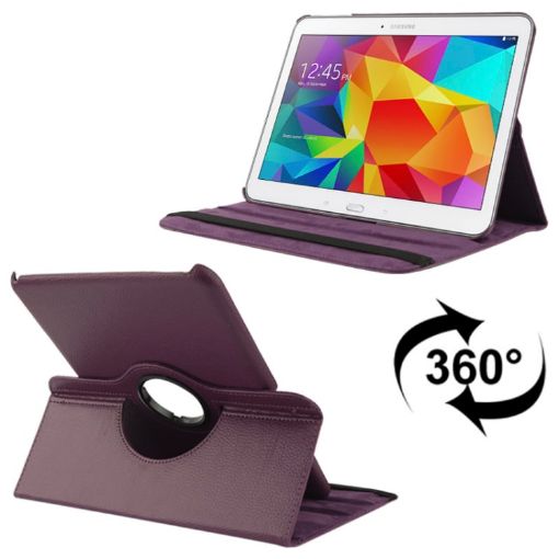 Purple 360 Rotatable Leather Case for Samsung Galaxy Tab 4 10.1/SM-T530 - 1