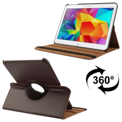 Rotatable Leather Case for Samsung Galaxy Tab 4 10.1 - Brown - 1
