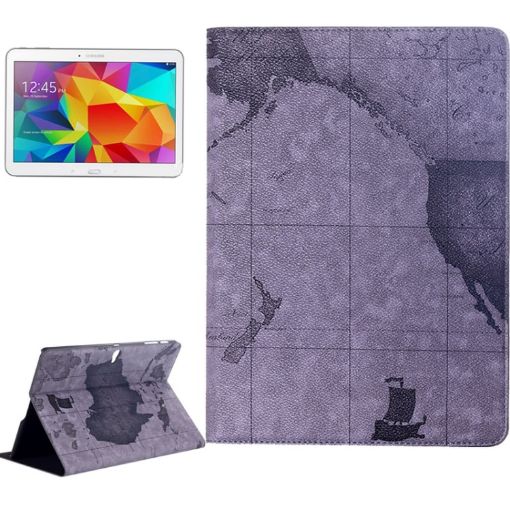 Galaxy Tab S 10.5/T800 Flip Leather Case, World Map Pattern, Grey - 1