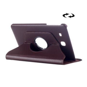 Litchi Texture Leather Case with 360 Rotation for Galaxy Tab E 9.6 - Brown - 1
