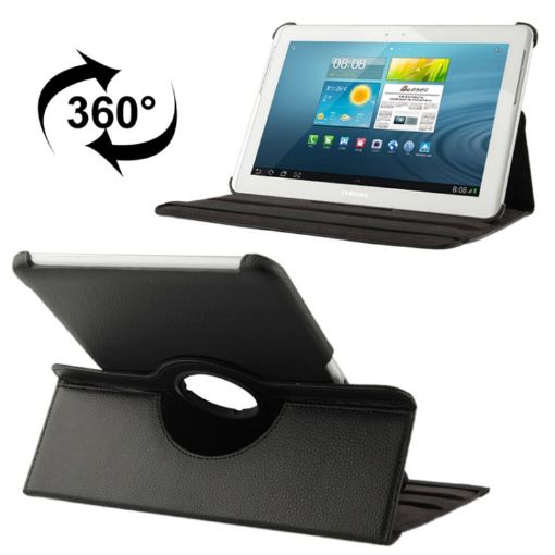 Galaxy Tab 2 (10.1) P5100 Black Leather Case with 360 Rotatable Holder - 1