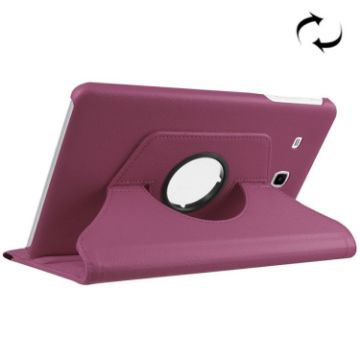 Purple Litchi Texture Leather Case with 360 Rotation for Galaxy Tab E 9.6 - 1