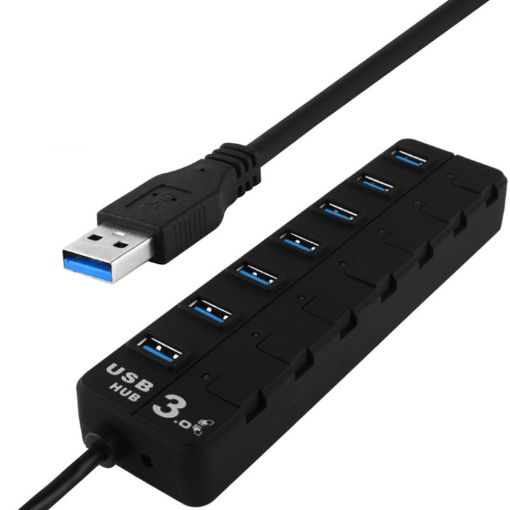 7-Port USB 3.0 Hub with Individual Switches - Black - 1