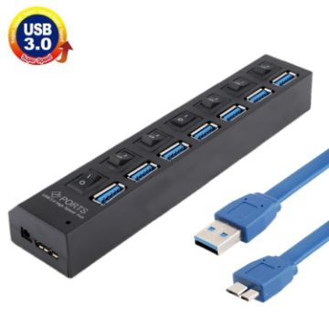 7 Ports USB 3.0 HUB, 5Gbps, Plug & Play, Supports 1TB - Black - 1