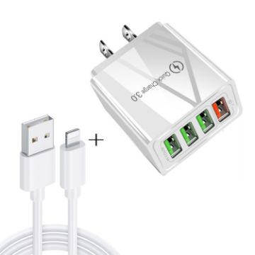 2 in 1 USB to 8 Pin Cable + 30W QC 3.0 Charger Set, US Plug (White) - 1
