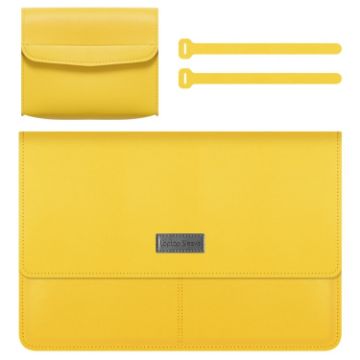 Yellow Litchi Pattern PU Leather Laptop Bag 13-14 inch Waterproof Case - 1
