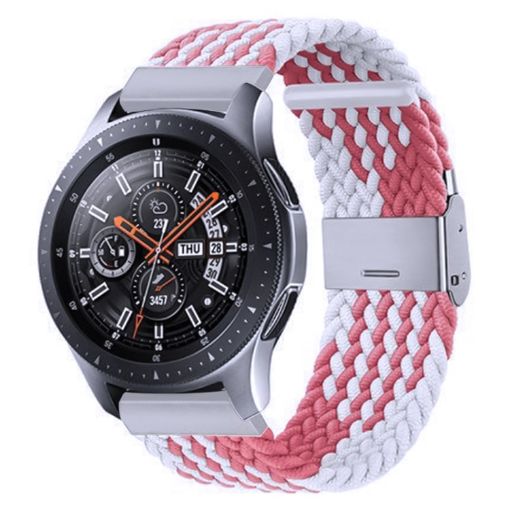 Samsung Galaxy Watch 4/5 20mm Nylon Braided Metal Buckle Band Pink White - 1