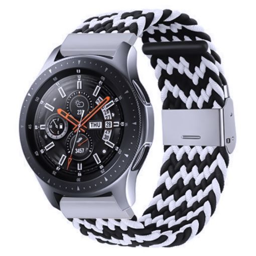 Samsung Galaxy Watch 4/5 20mm Nylon Braided Metal Buckle Band Black White - 1