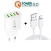 QC-04 Multi-Port Charger: QC3.0 + 3 USB2.0, 3A USB to 8 Pin Cable, EU Plug - 3