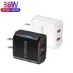 36W Dual Port QC3.0 USB Charger, Dual 18W Output, US Plug, Black - 3