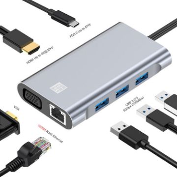 JUNSUNMAY 7-in-1 USB-C Hub: 4K HDMI, VGA, Ethernet Docking Station - 1