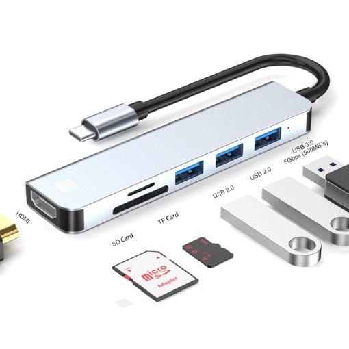 JUNSUNMAY 6 in 1 USB-C Hub: 4K HDMI, SD/TF Card Reader Docking Station - 1