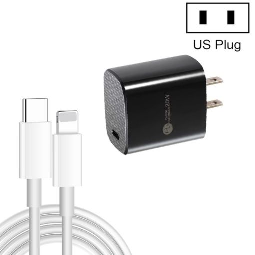 PD11 20W USB-C Fast Charger with 1m Type-C to 8 Pin Cable, US Plug, Black - 1