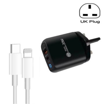 PD04 Type-C + USB Charger with Type-C to 8 Pin Cable, UK Plug (Black) - 1