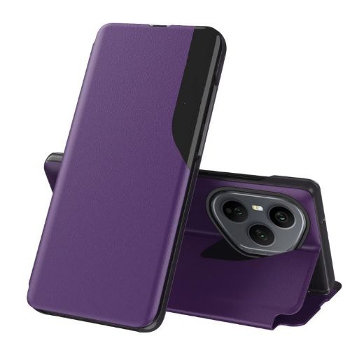 For Honor 400 Pro Global Purple Leather Flip Phone Case 160.8mm Holder - 1