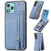 For Honor 400 Lite Global Carbon Fiber Flip Zipper Phone Case Blue - 1