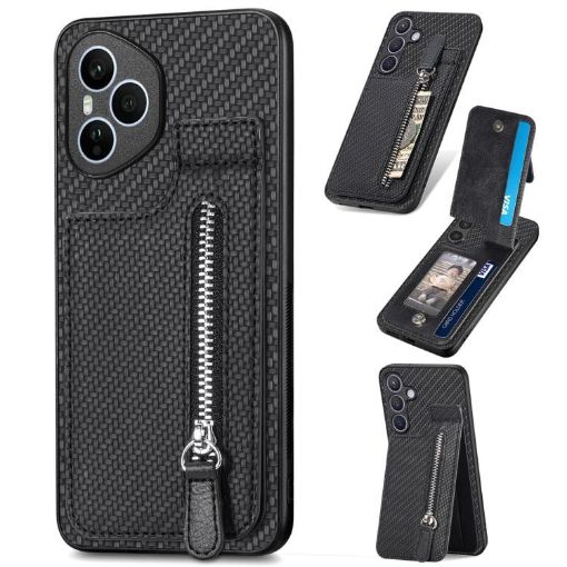 For Honor 400 Global Carbon Fiber Vertical Flip Phone Case (Black) - 1