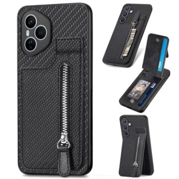 For Honor 400 Pro Global Carbon Fiber Flip Zipper Phone Case Black - 1