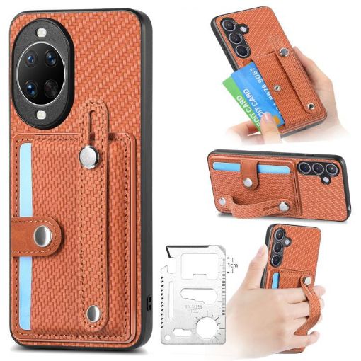 Huawei nova 14 Brown Wristband Kickstand Card Wallet Phone Case + Tool Knife - 1