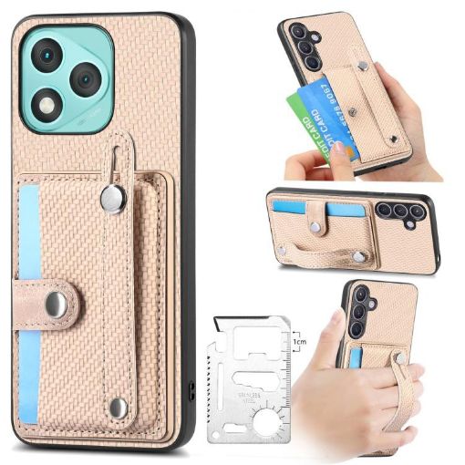 For Honor 400 Lite Khaki Wristband Kickstand Wallet Phone Case with Knife - 1