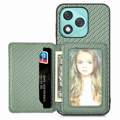 For Honor 400 Lite Green Carbon Fiber Magnetic Card Bag Phone Case - 1