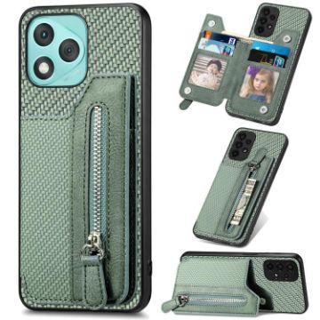 For Honor 400 Lite Green Carbon Fiber Zipper Wallet Phone Case - 1