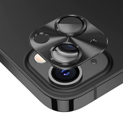 iPhone 15/15 Plus ENKAY Black Aluminium Tempered Glass Lens Cover Film - 1