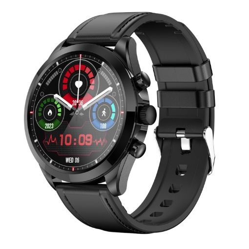 ET440 Smart Watch: 1.39" Color Screen, Leather Strap, Health Monitoring - 1