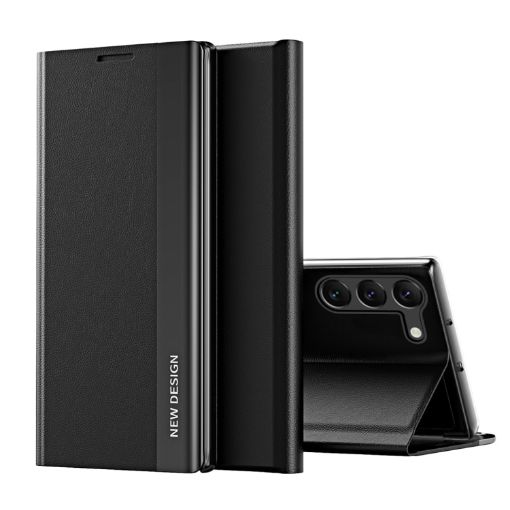 Samsung Galaxy S24 5G Leather Phone Case, Electroplated, Graphite Black - 1