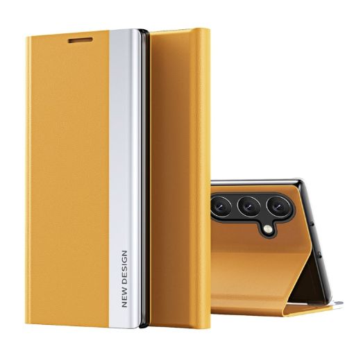 Samsung Galaxy A16 5G Yellow Leather Phone Case with Electroplated Sides - 1
