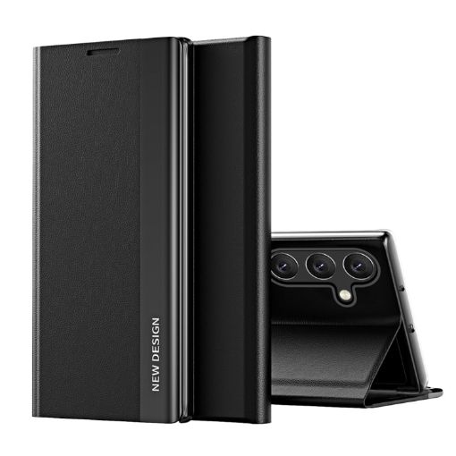 Samsung Galaxy S25 5G Leather Phone Case, Electroplated, Graphite Black - 1