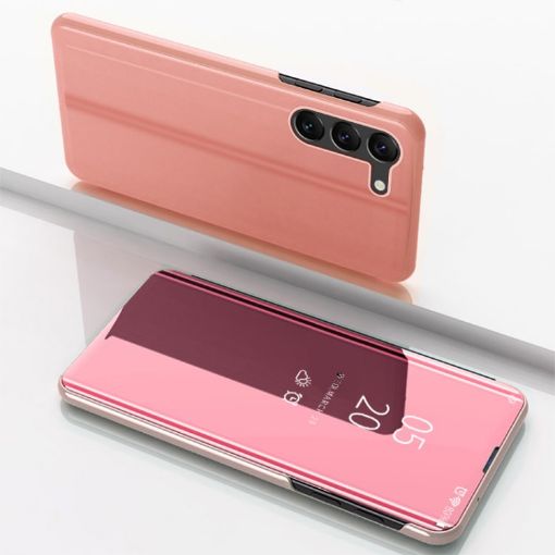Samsung Galaxy S24 5G Rose Gold Mirror Flip Leather Case with Holder - 1