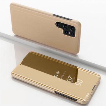 Samsung Galaxy S24 Ultra 5G Gold Mirror Flip Leather Case with Holder - 1