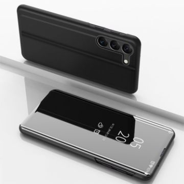 Samsung Galaxy S24+ 5G Mirror Flip Leather Case with Holder (Black) - 1
