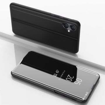 Samsung Galaxy A06 4G Mirror Flip Leather Case with Holder - Black - 1